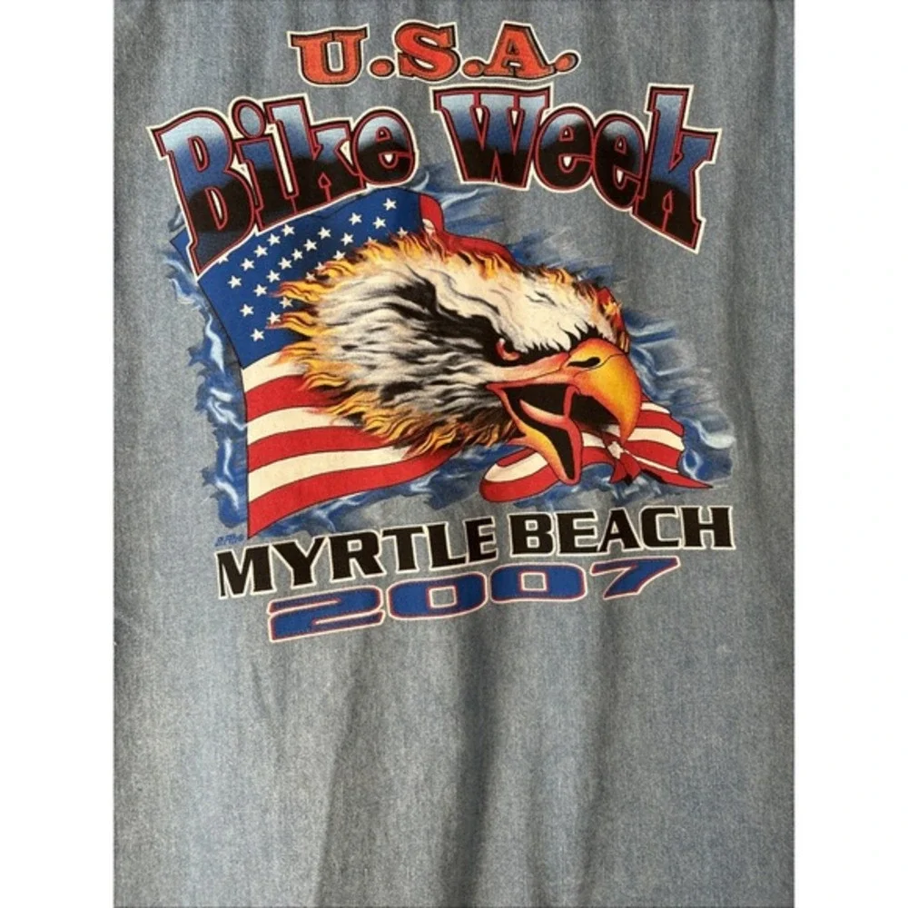 VINTAGE US Bike Week Myrtle Beach 2007 Cutoff Sleeves Jean Shirt XL Harley K1183